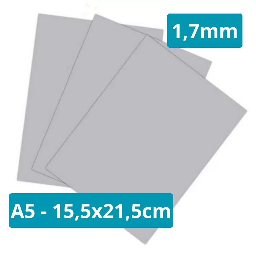 Papel Capa Dura Holler 1,7mm A5 15,5×21,5cm para Encadernação e Cartonagem – 2, 4, 6, 8, 10 unidades