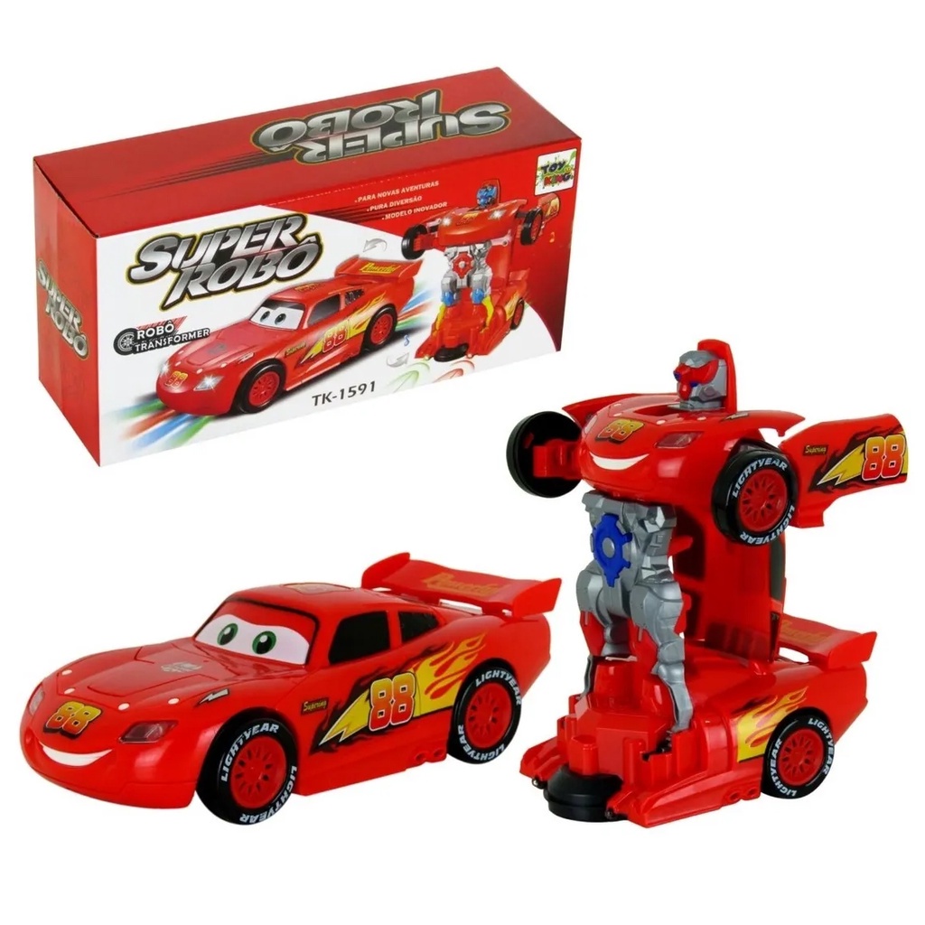 Relâmpago Mcqueen Super Carro Transformer Robô Som E Luz Brinquedo
