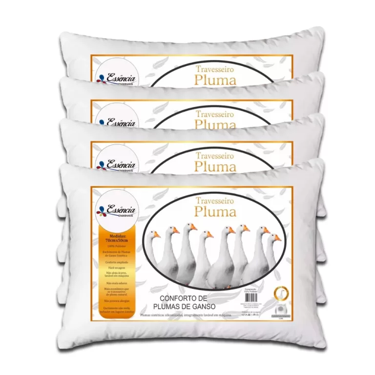 Kit 4 Travesseiro Penas Plumas de Ganso Macio Conf