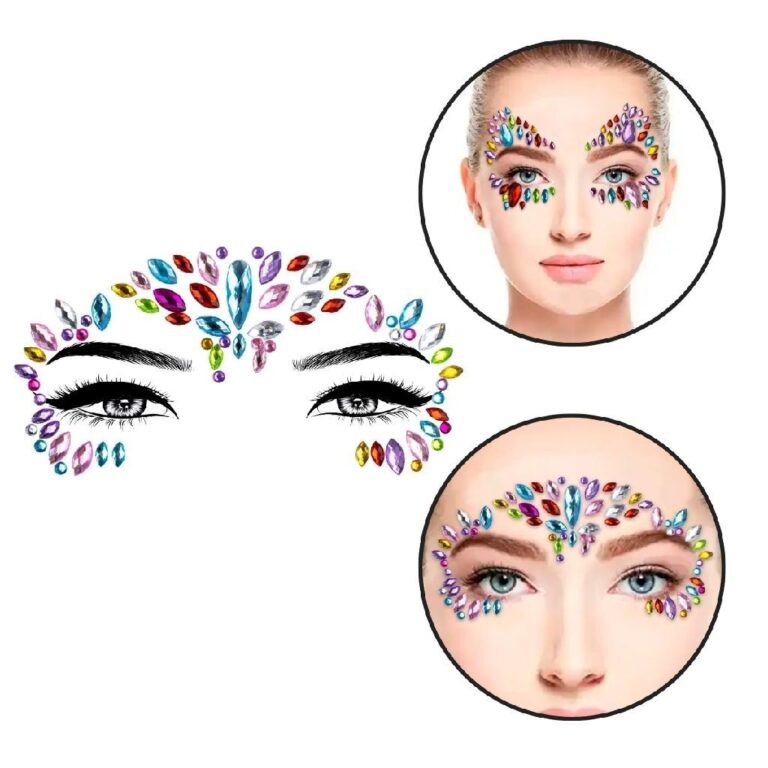 Kit 3 Adesivos Faciais Multicolor Strass Pedraria 