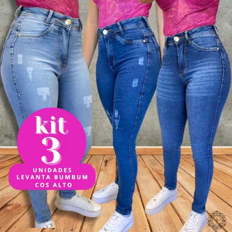 Kit 3 Calças Jeans Feminina Skinny Puido,Clara Bi