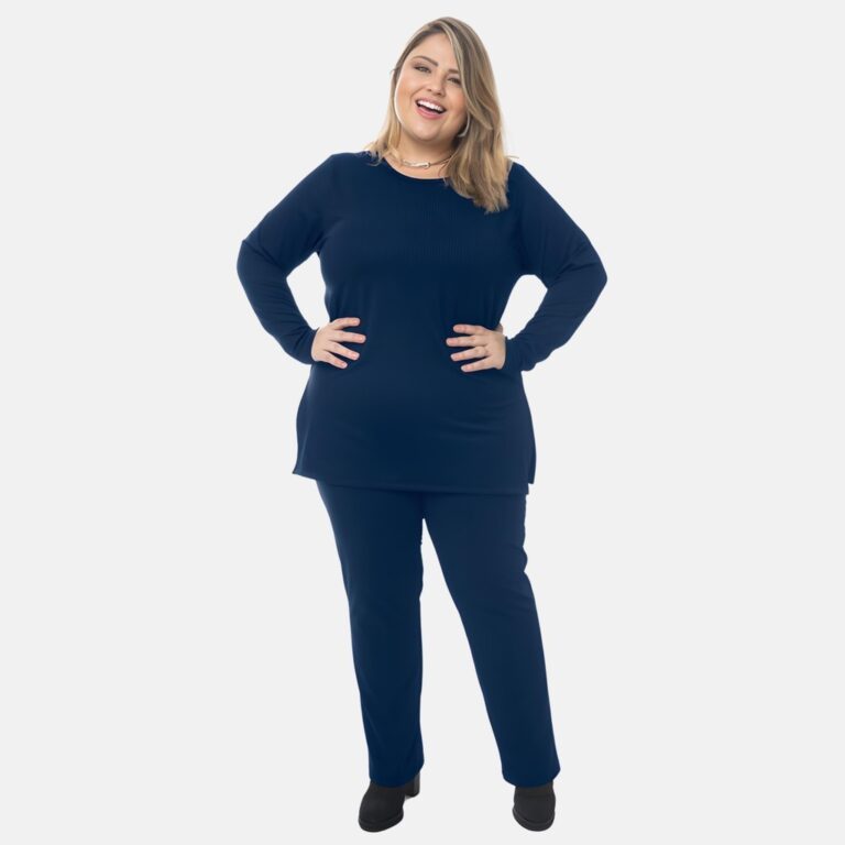 Conjunto Canelado Calça e Blusa de Manga Longa Ca