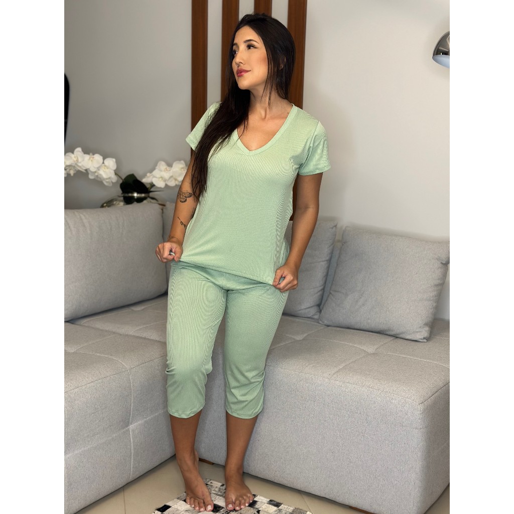 Pijama Feminino: Conjunto Pescador Curto Manga Curta Confortável
