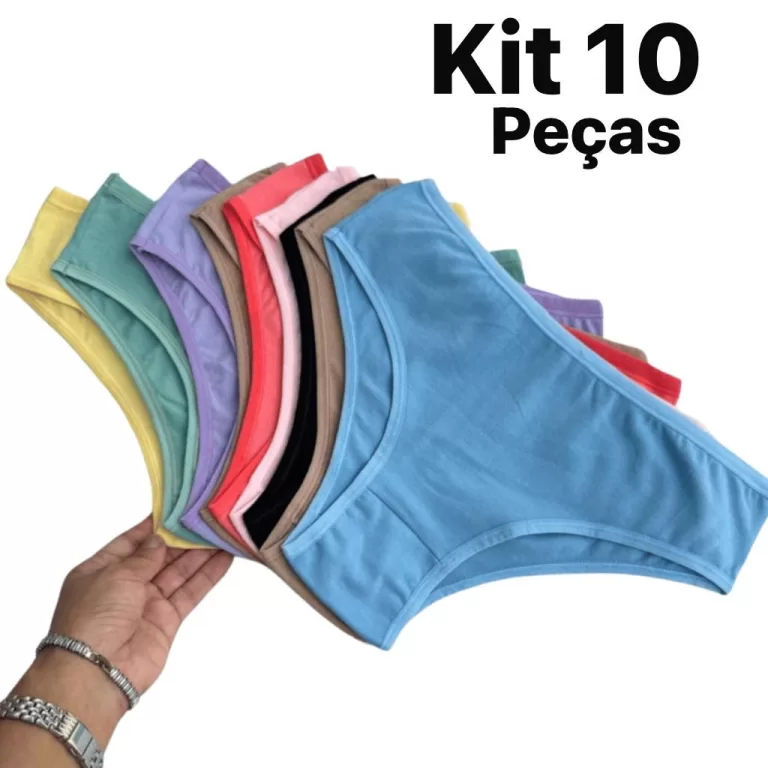 Kit 10 Calcinhas 100% Algodao Basica dia a dia Con