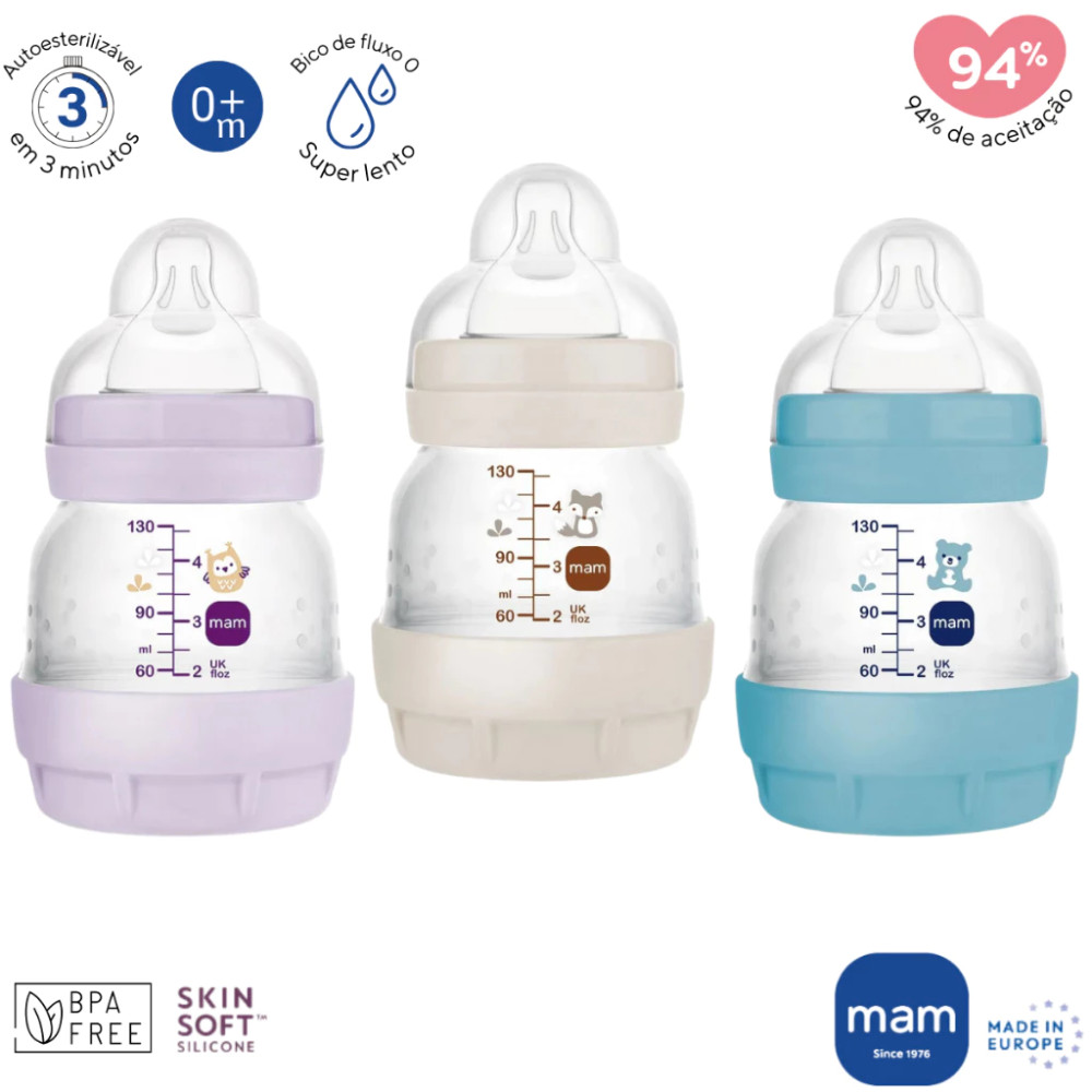 MAMADEIRA MAM EASY START ANTICÓLICA 0 MESES 130ML ORIGINAL – 1 UNIDADE