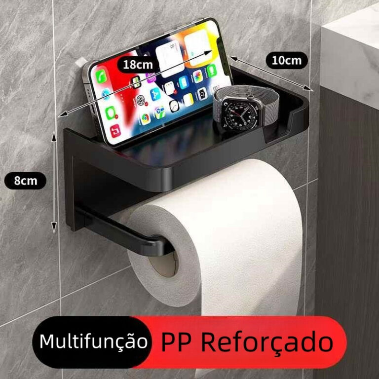 Suporte Porta Papel Higienico Preto ABS para Celul