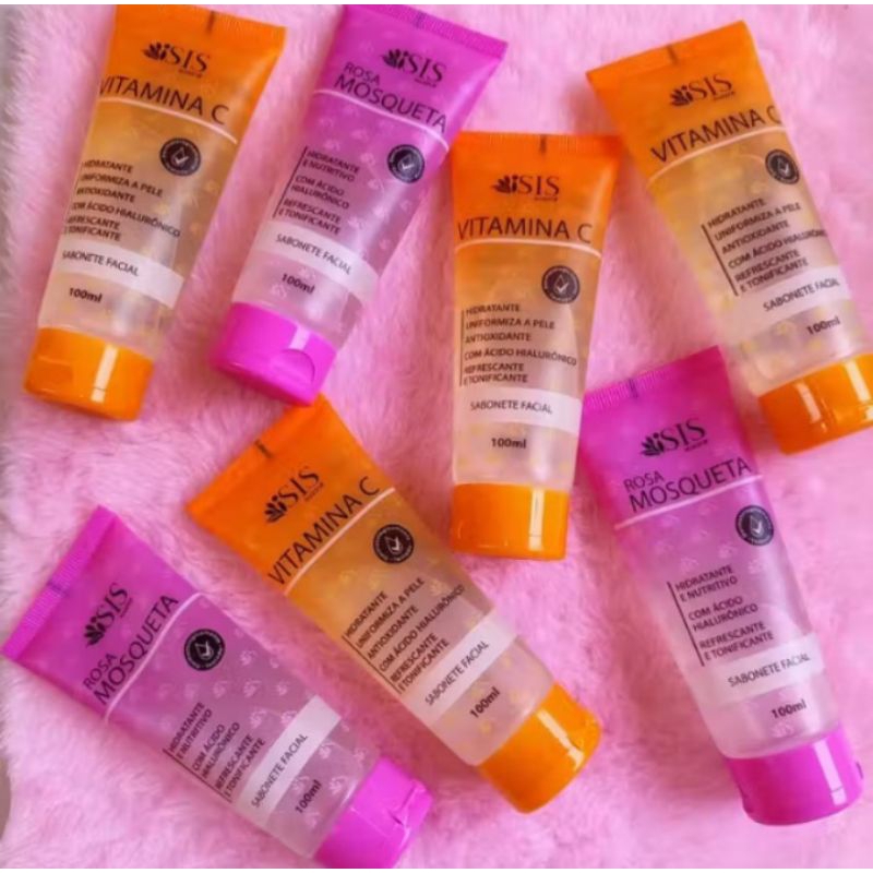 Kit Com 6 Sabonete Liquido Facial Hidratante Isis 100ml ou 3 Rosa Mosqueta + 3 Vitamina C, Isis Make