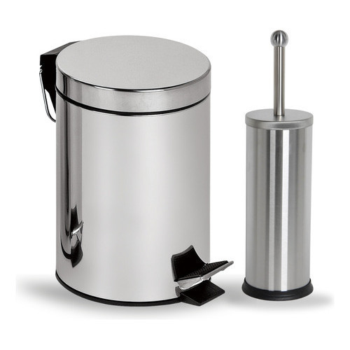 Kit Banheiro Lixeira Inox Com Pedal Tampa  3Litros