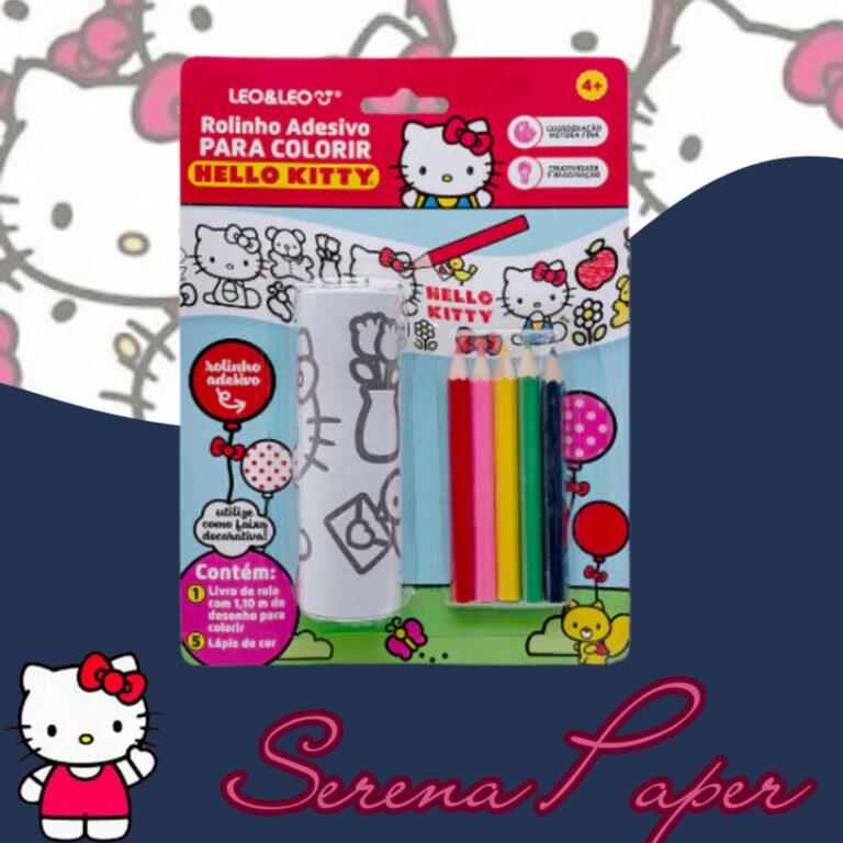 KIT LAPIS DE COR + ROLINHO DE ADESIVOS HELLO KITTY