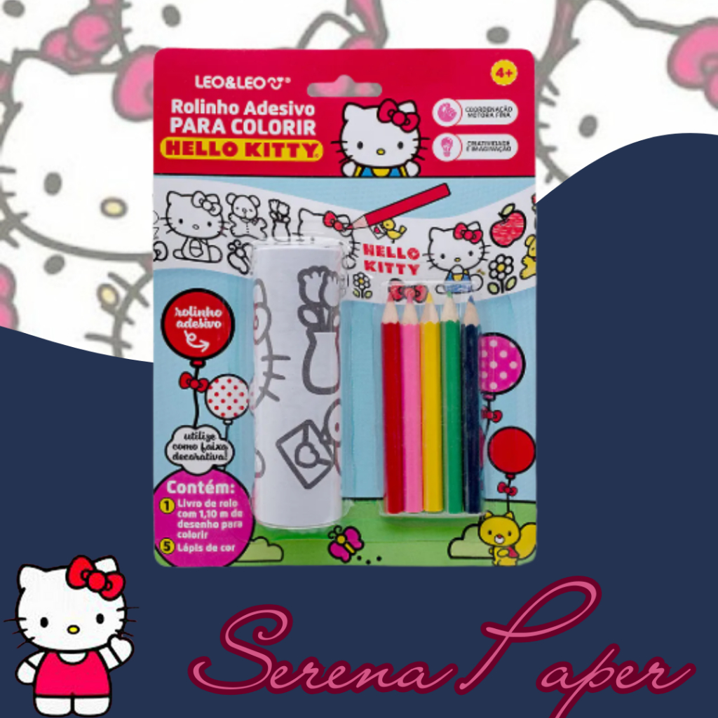 KIT LAPIS DE COR + ROLINHO DE ADESIVOS HELLO KITTY – LEOELEO
