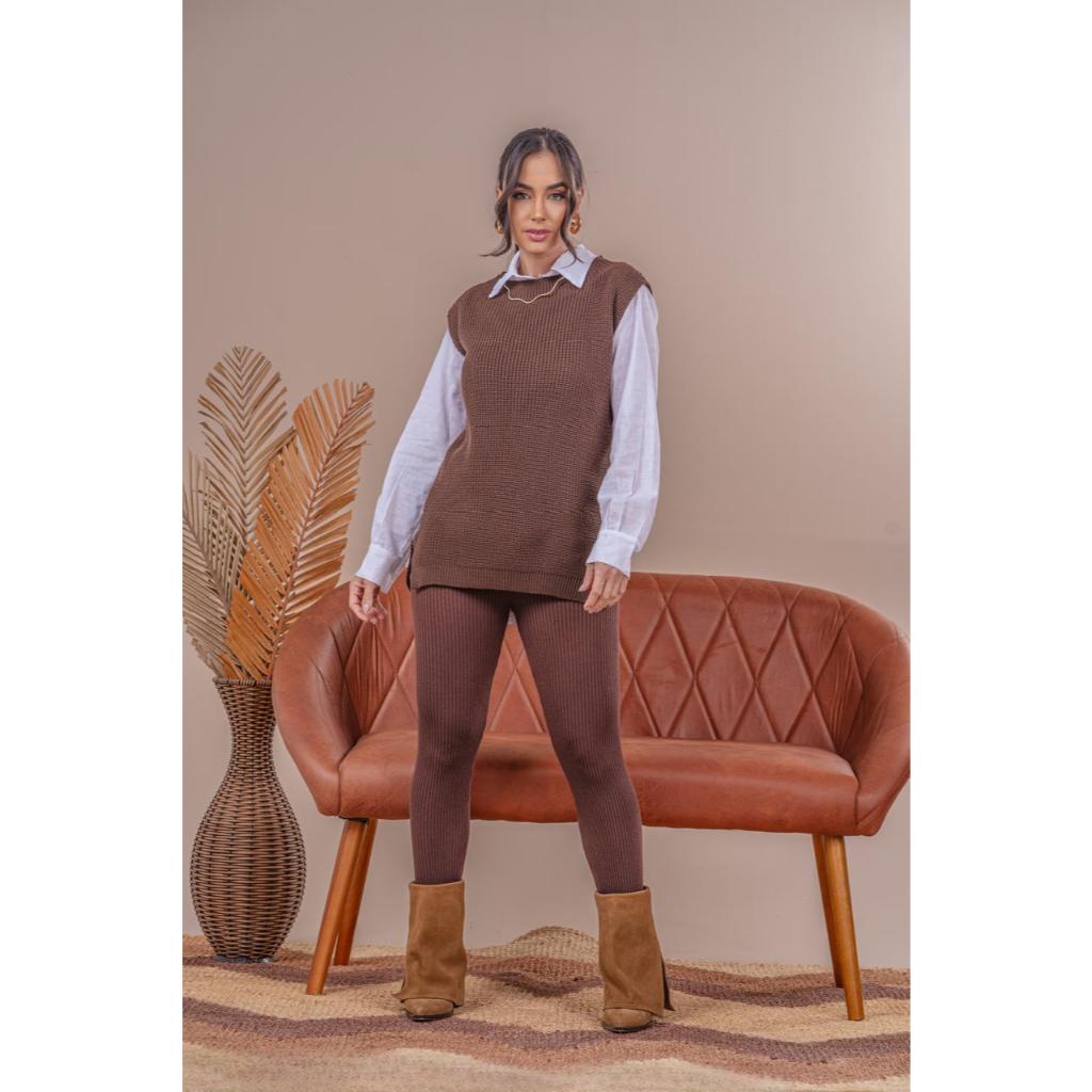 Max Colete Regata Feminino de Tricot Fang Básico Elegante Tendência Moda Outono/Inverno
