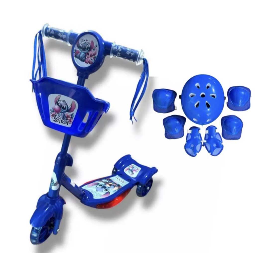 Patinete 3 rodas infantil com luz – música – cesta homem aranha, patrulha canina, Stitch  e Frozen m