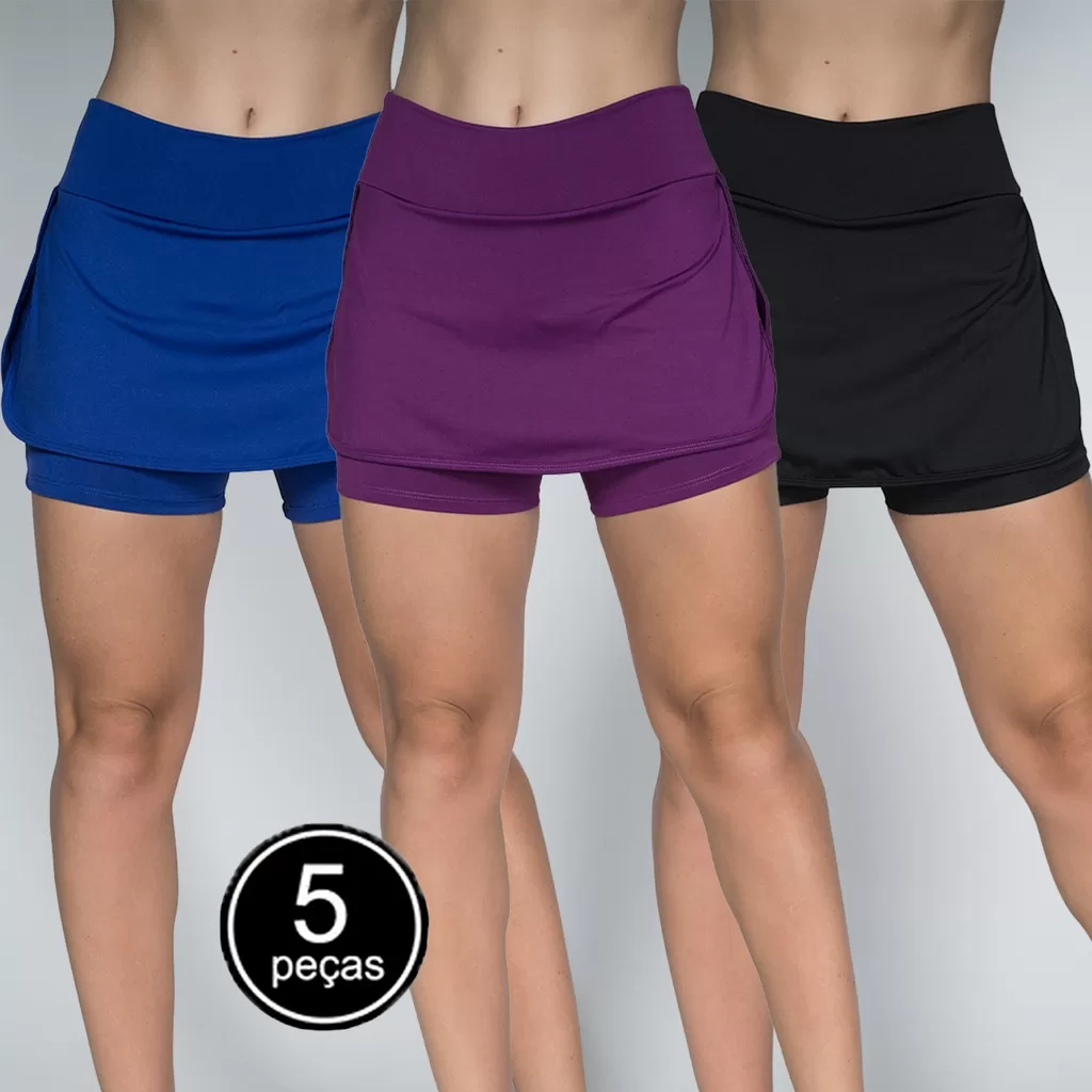 Kit 5 Shorts Saia Fitness Tapa Bumbum Feminino Curto Treino Moda