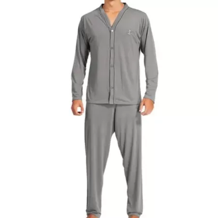 Pijama Longo Aberto Masculino Calça Comprida E Bl