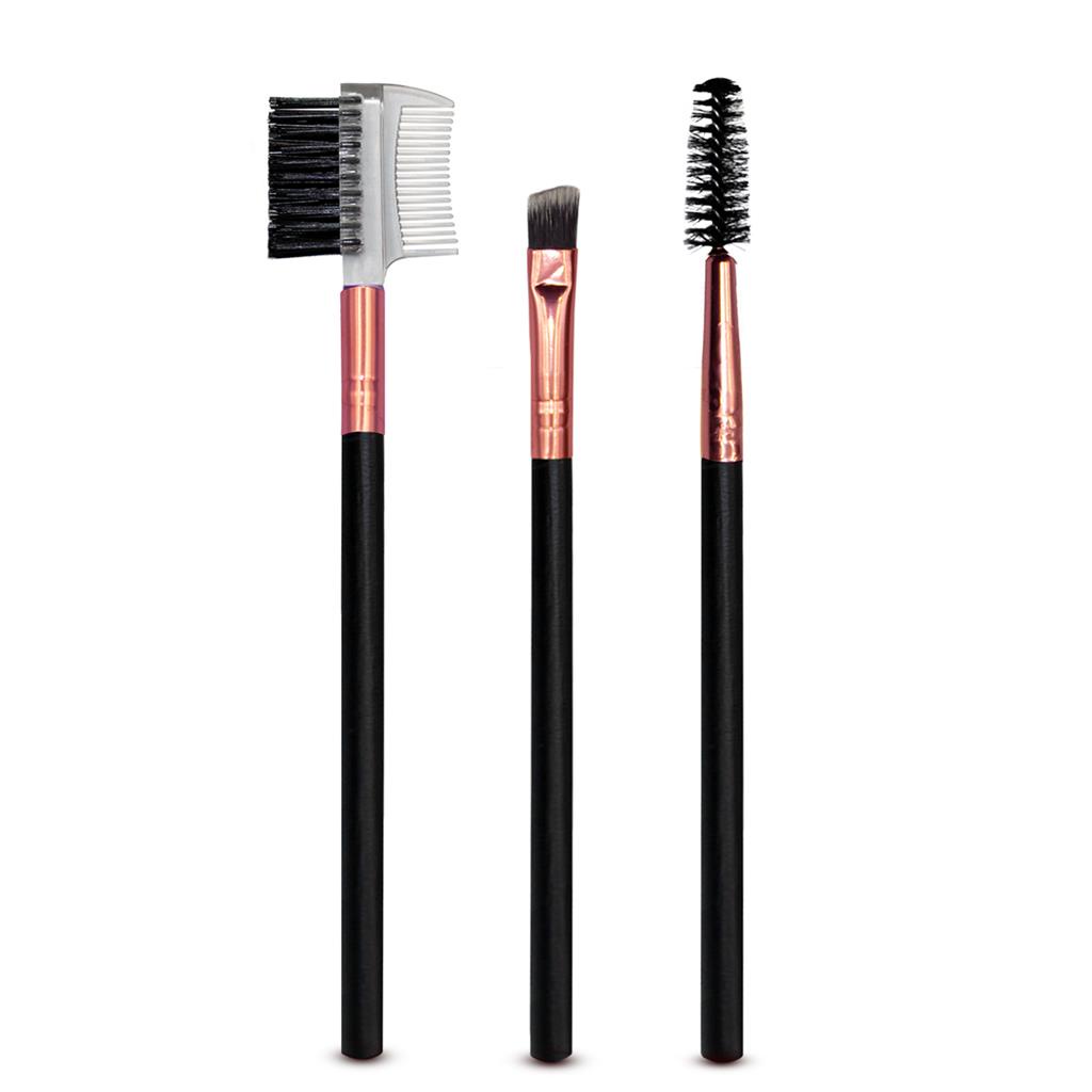 Kit 3 Pincéis para Design de Sobrancelhas Chanfrado Pente Escovinha Escova Cílios Lash Brow Pincel