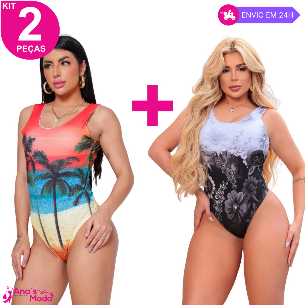 Kit 2 Maiôs Body Feminino Cavado Moda Praia