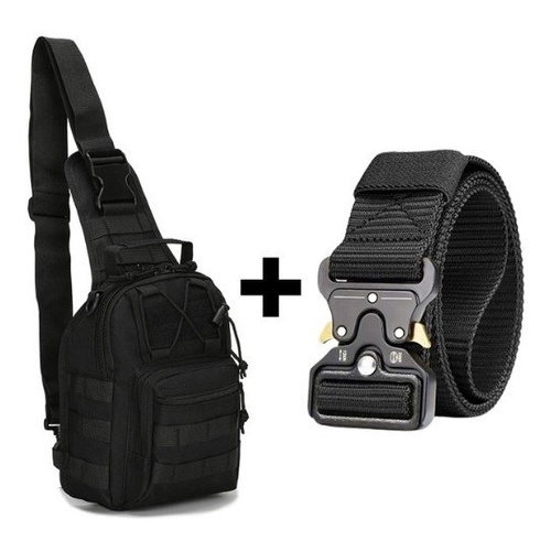 Bolsa Tática De Ombro Transversal + Cinto Engate 