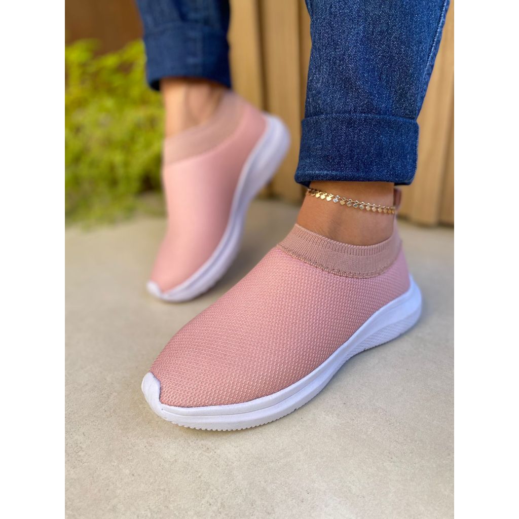 Tenis Feminino Meia Branco Calce Facil Casual