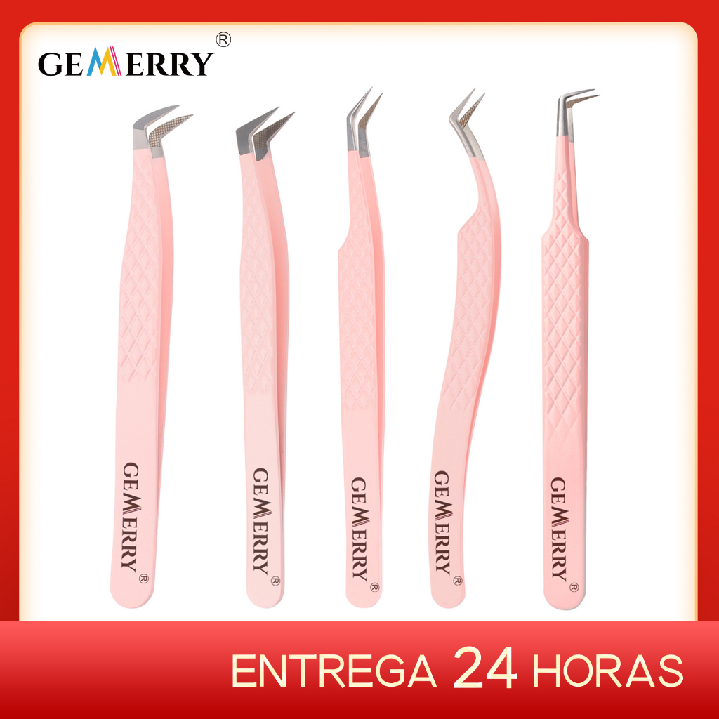Gemerry Pinça De Aço Inoxidável Rosa Extensões De Cílios Antiestática De Alta Precisão Com Pontas De