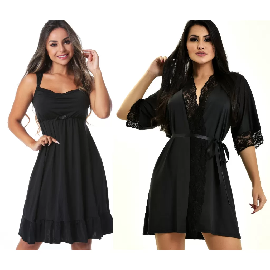 Conjunto Saída de Maternidade Camisola de Amamentação mais Robe Gestante