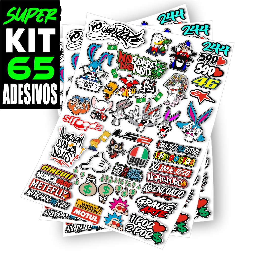 Kit 65 Adesivos Para Capacete Carro Bike Moto Prova DÁgua