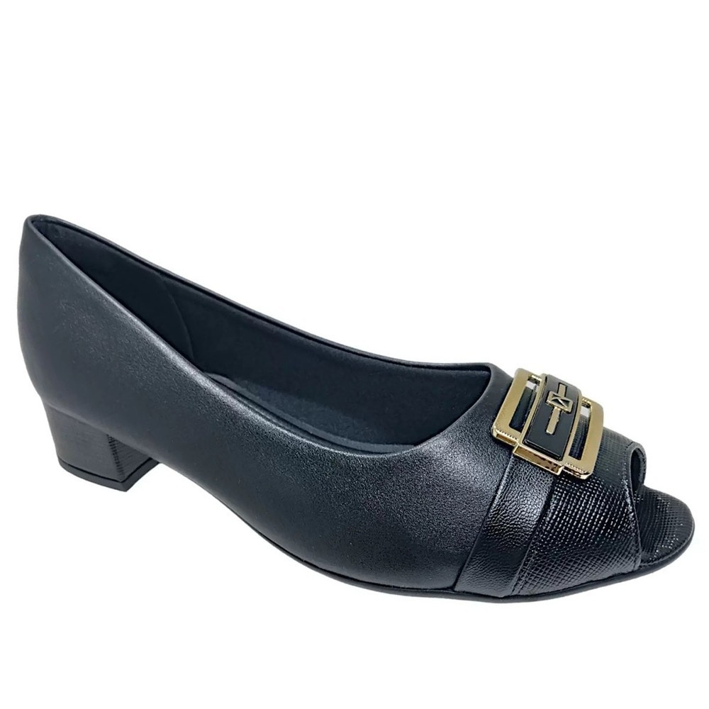 Sapato Piccadilly Salto Médio Metal Feminino – Preto