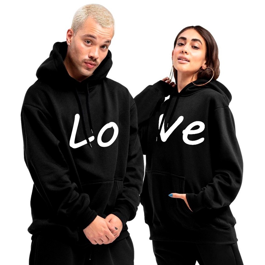 Kit Casal Blusa Moletom Com Capuz Namorados LOVE Combinando Frio Com Bolsos Presenteie Seu Amor
