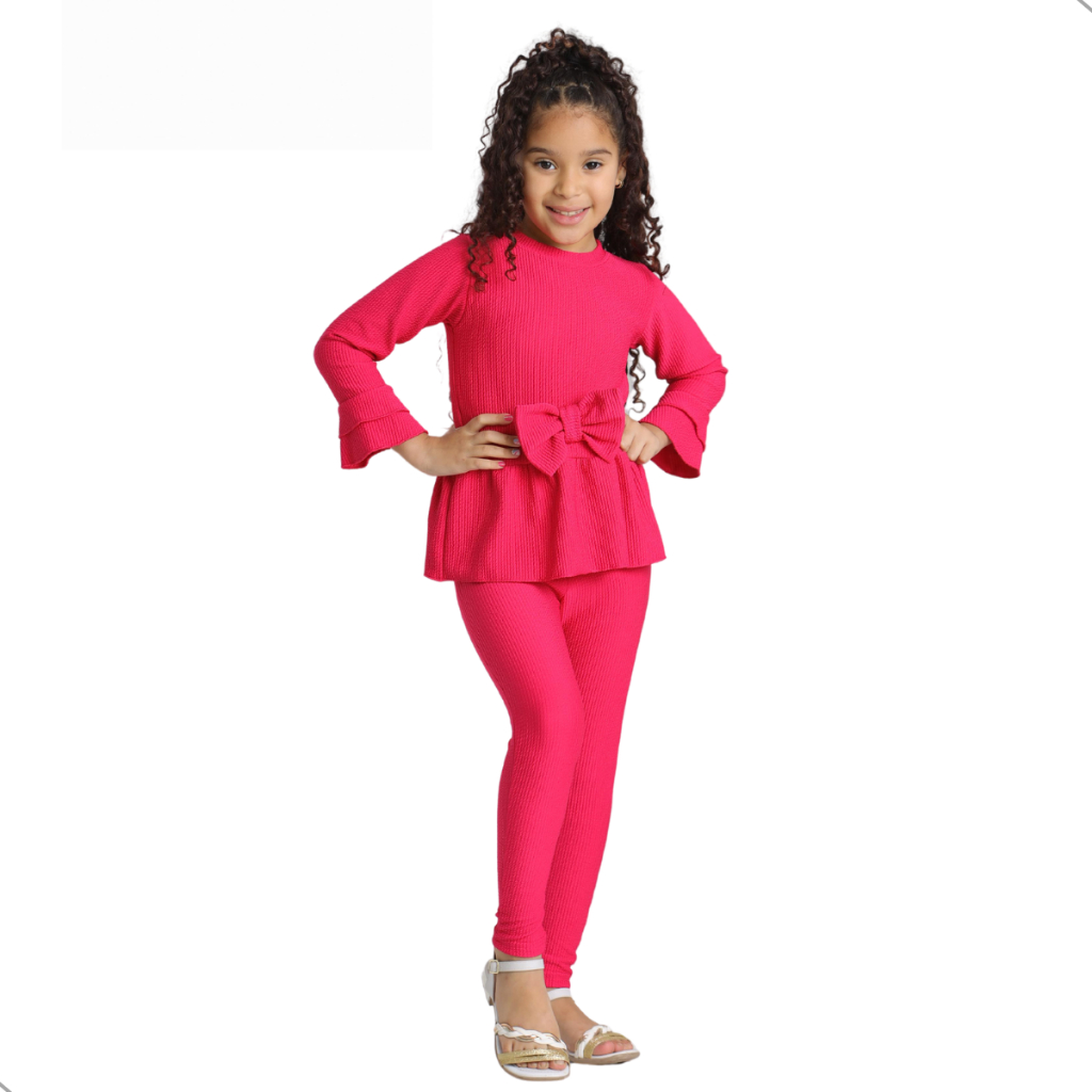 Conjunto Laço Infantil Manga Longa Menina Malha Crepe Moda Diva Charme e Conforto Para a Pequena