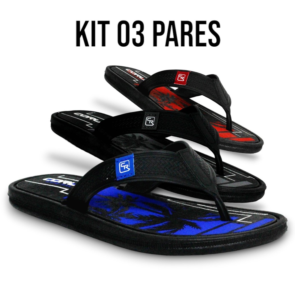 Chinelo masculino 3 pares estilo moderno e versátil sandália leve confortável