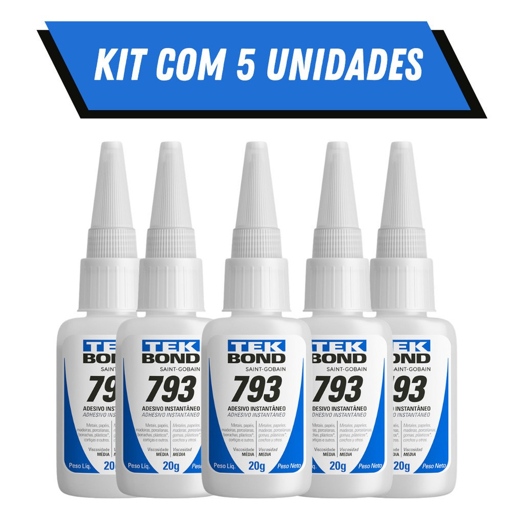 Kit 1/3/5 Cola Instantânea Tek Bond 793 20g / Unha Para Postiça/Fibra e Pedrarias Bico Fino / Fácil