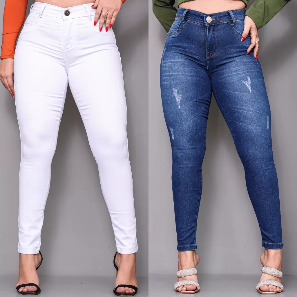 Kit 2 Calça Jeans Feminina Skinny Lycra Afina Cintura Empina Bumbum Modeladora Super Barata36 ao 46