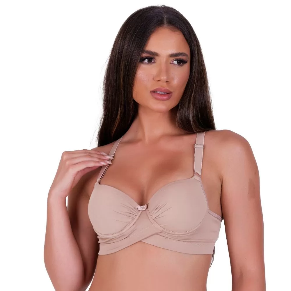 Sutiã com Bojo e Aro Reforçado Transpassado com Alça Grossa Ajustável e Confortável