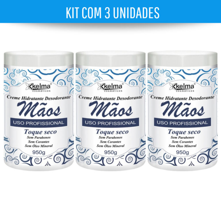 KIT COM 3 KELMA CREME HIDRATANTE DESODORANTE MÃOS
