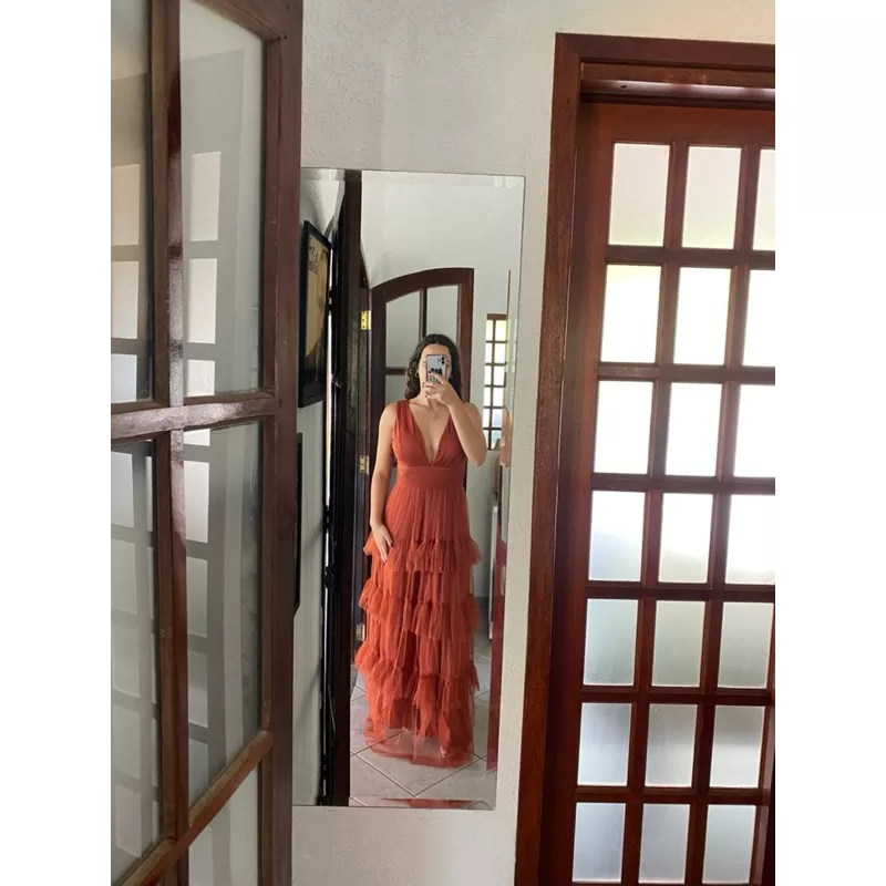 vestido de festa longo madrinha formatura casamento convidada debutante elegante terracota