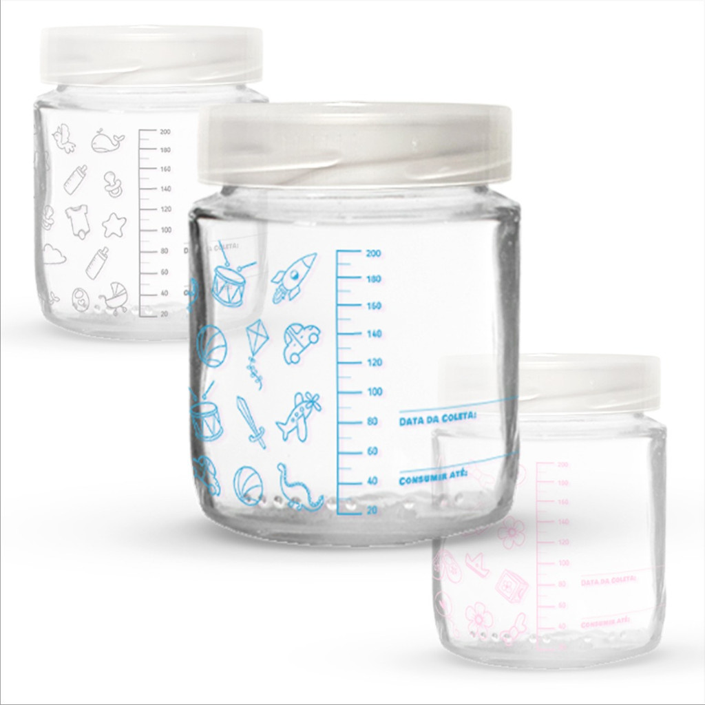 Kit 12 Frascos Guardar Leite Materno Com Graduação 200ml