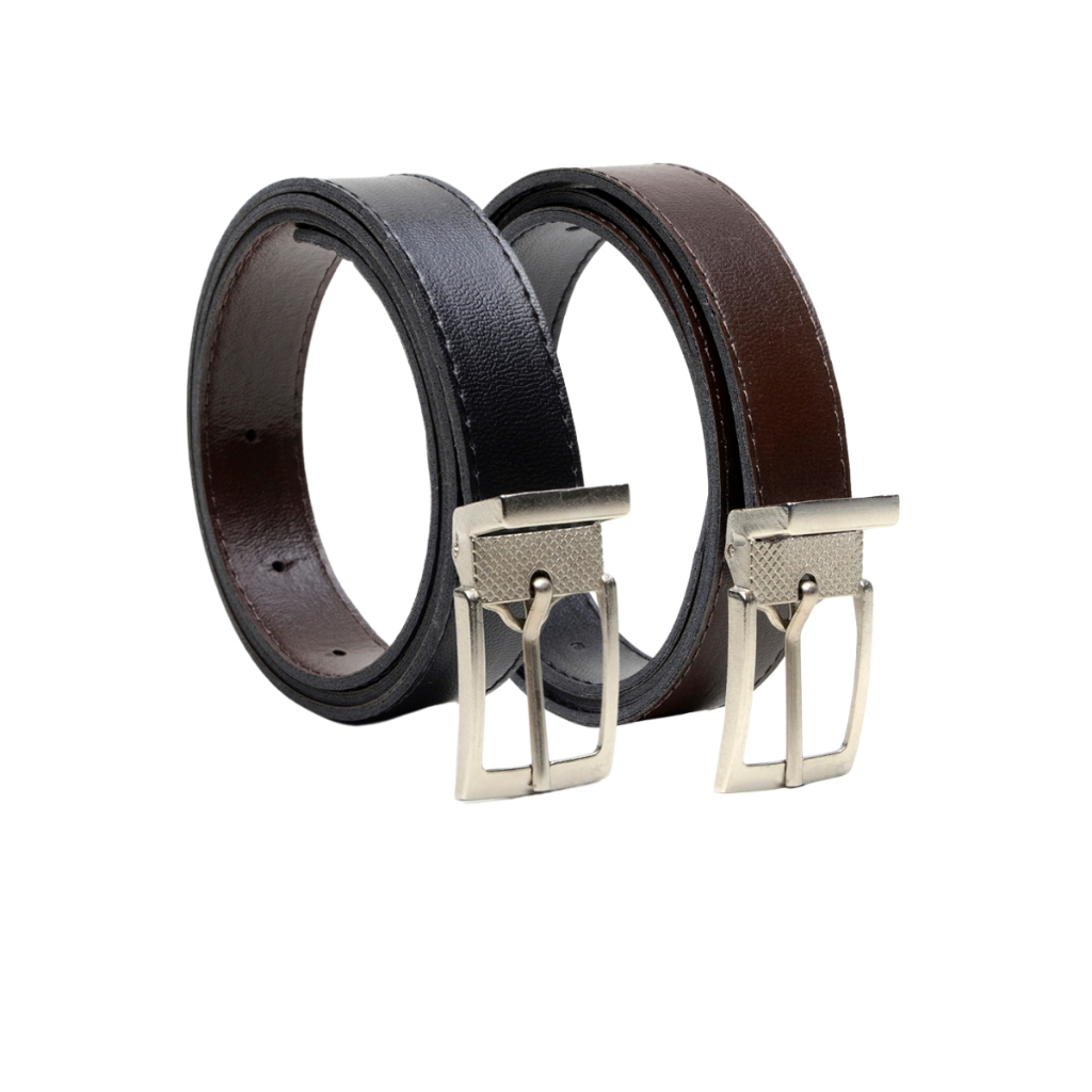 Kit 2 Cinto Infantil Social Dupla Face Preto/Marrom Fivela Removível Alta Qualidade