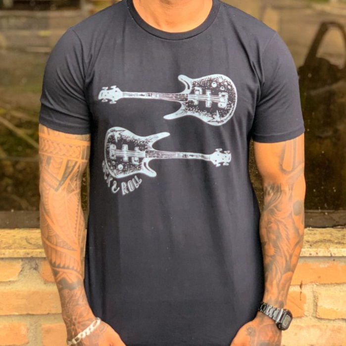 Camiseta Estampa Guitarras  100% Algodão Penteado