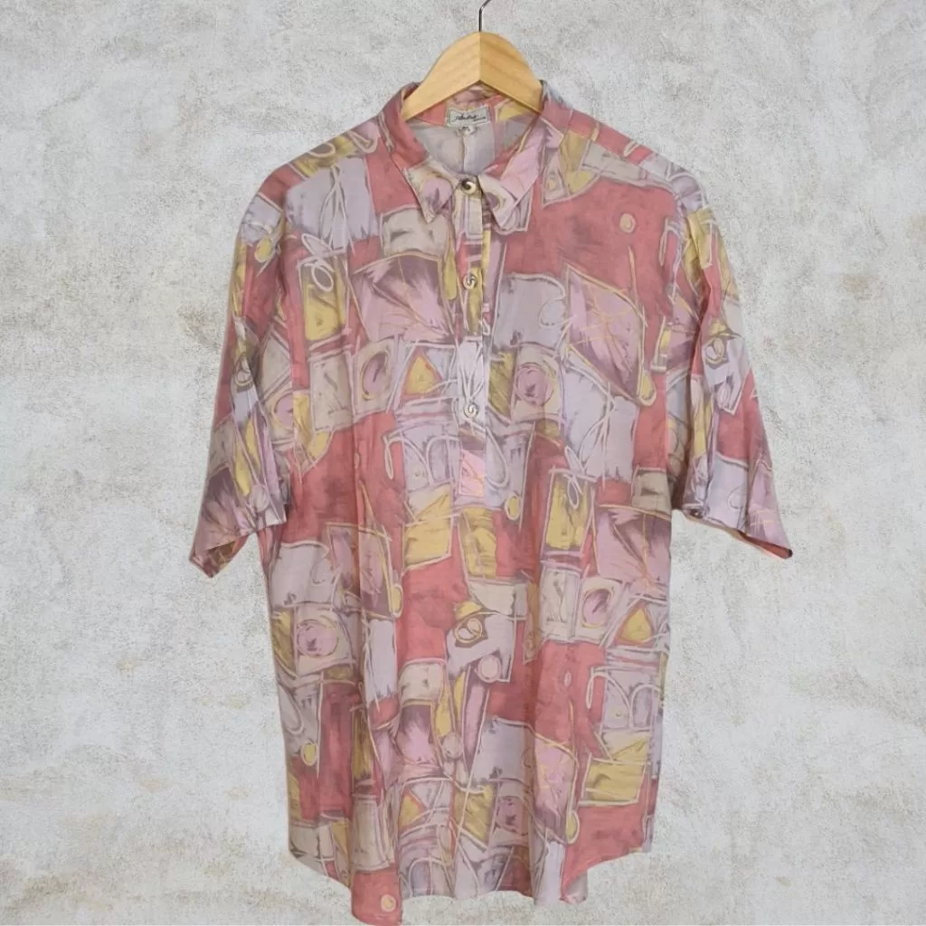 blusa pólo viscose estampada plus size vintage anos 80