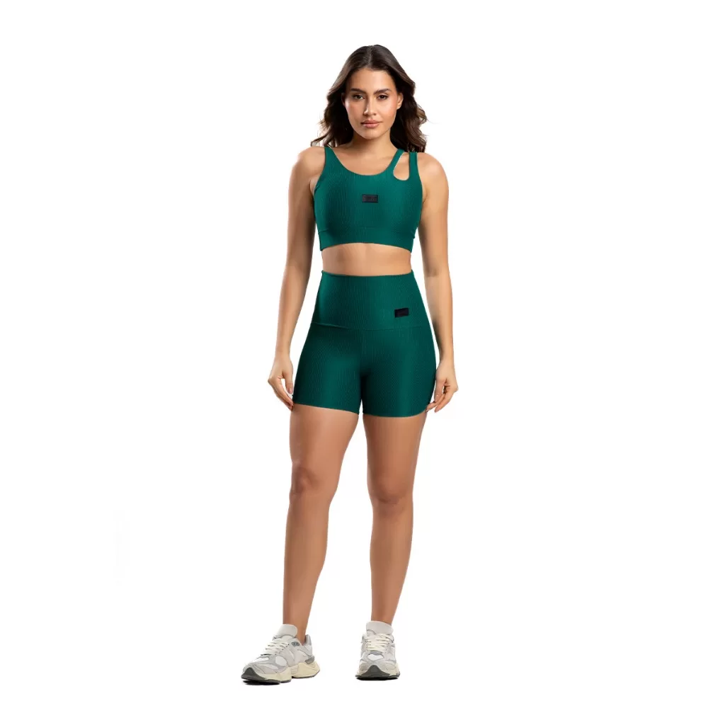 Conjunto Top e Short Poliamida Canelado Verde Massam Fitness