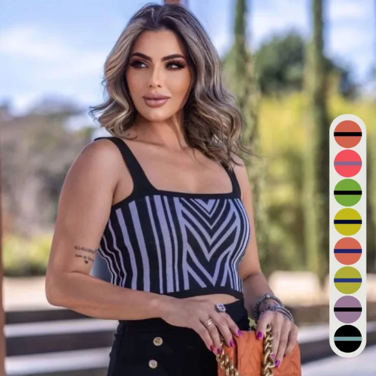 Cropped Tricô Feminino Modal Listras em V Estilo 