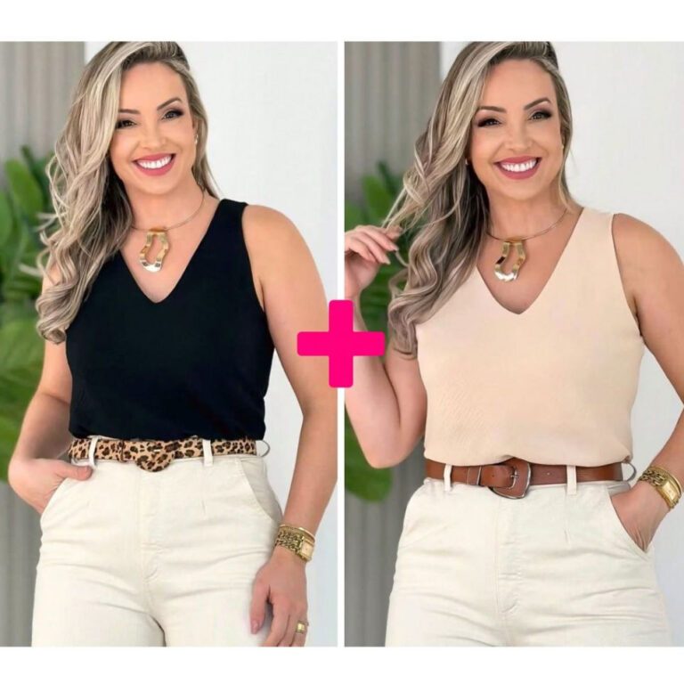 Kit 2 Blusas Feminina Regata Alça Larga Elegante 
