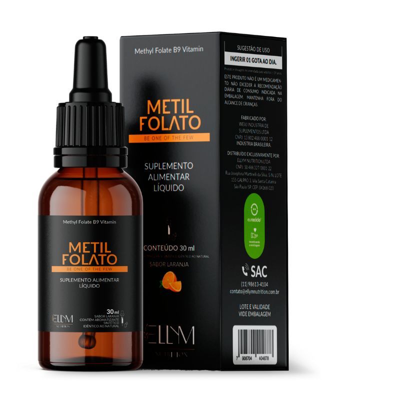 Metilfolato Vitamina B9 Fórmula Ativa 30mL 500mcg Ellym Nutrition Original Bem-Estar Imunidade