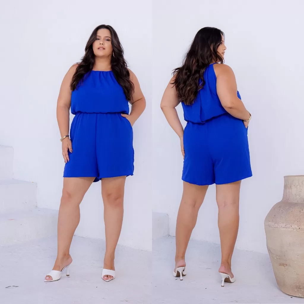 Macaquinho Plus Size Feminino Soltinho Duna Premium com Bolsos Modelo Elegante