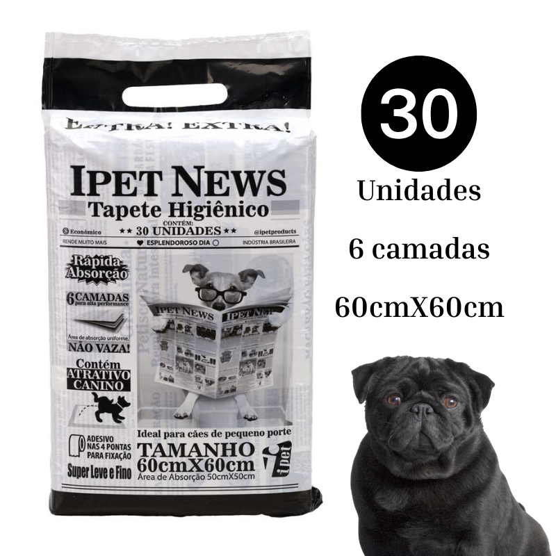 Tapete higiênico para cães 30un Ipet News 60cmx60cm