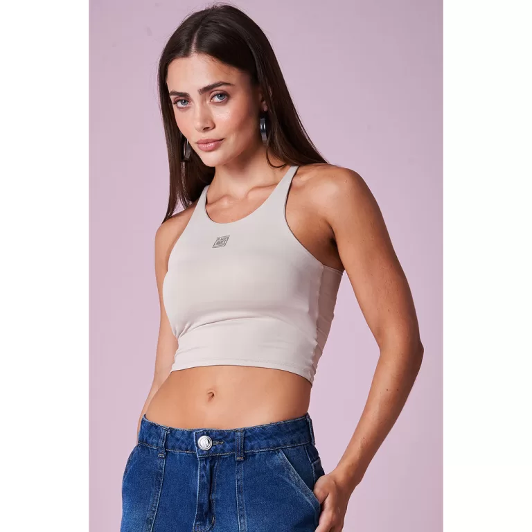 Cropped Feminino Fashion Fitness Planet Girls Bege