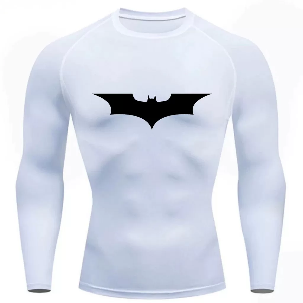 Camisa Compressão Proteção Uv 50+ Estampada Tecido Gelado Segunda Pele Manga Longa Símbolo Batman Ra