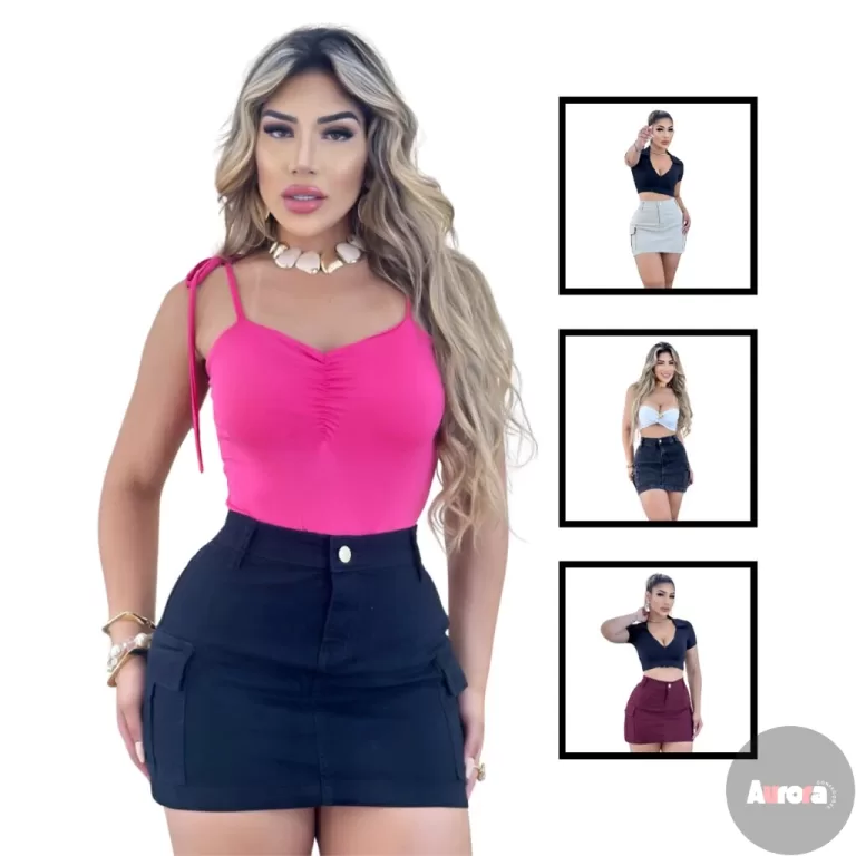 Kit Tres Saias Jeans Feminina Cargo Cintura Alta D