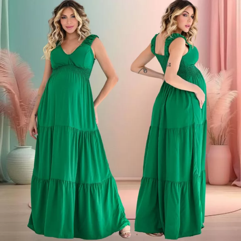 Vestido Longo Elegante para Gestante Mãe com Esti
