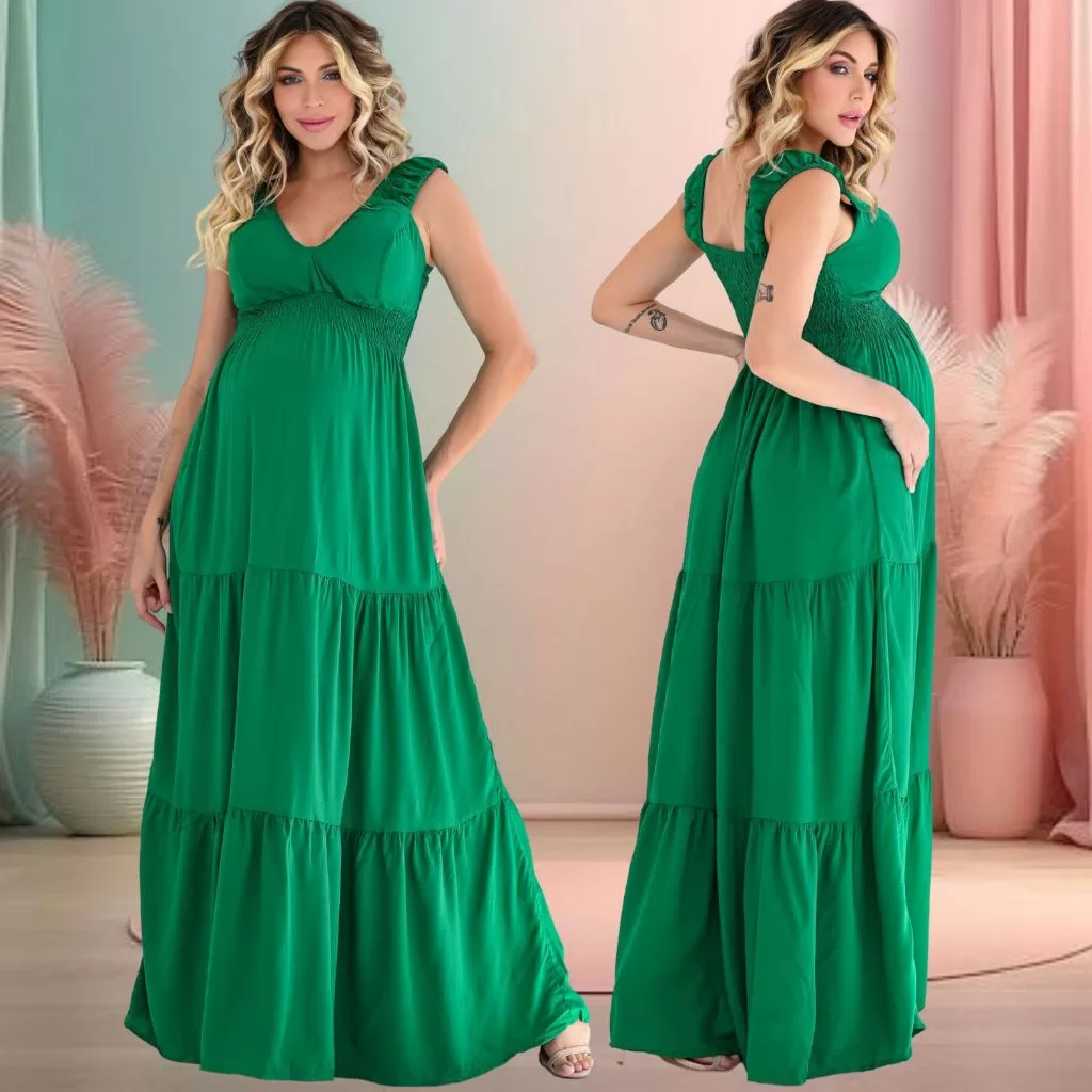 Vestido Longo Elegante para Gestante Mãe com Estilo e Conforto Premium Para Maternidade