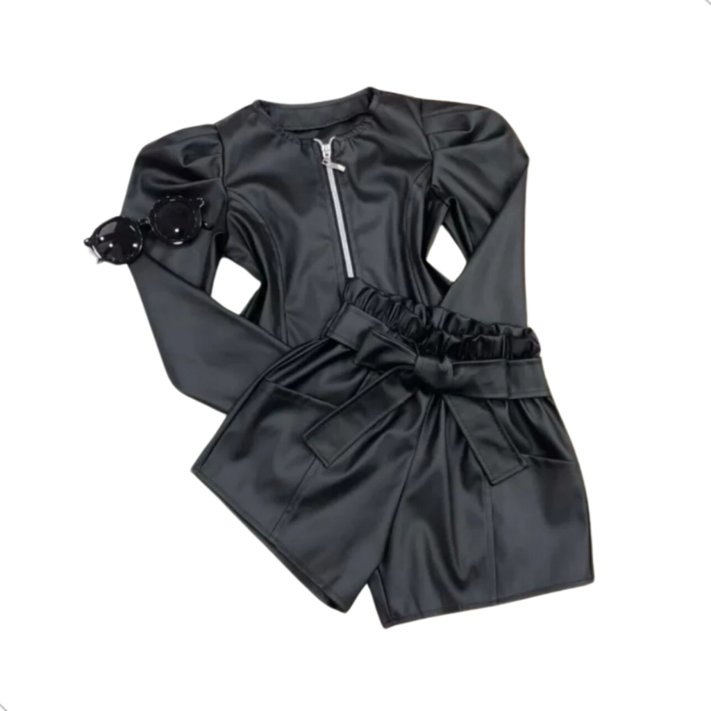 Conjunto Infantil Jaqueta Princesa + Shorts Moda Blogueira Instagram Diva tendência Outono Menina Es